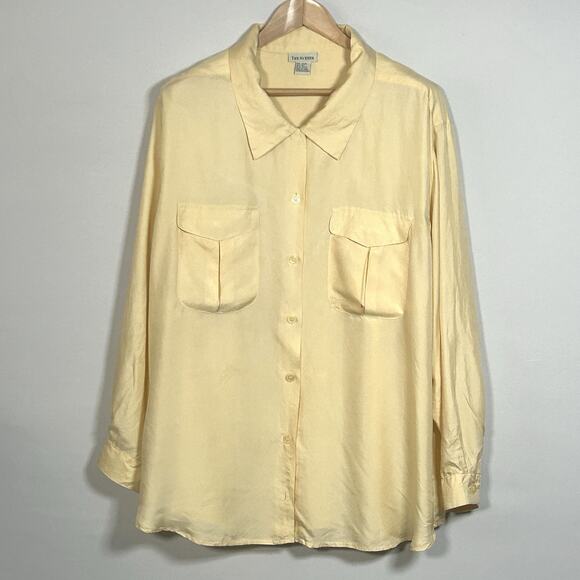 The Avenue Vintage 100% Silk Blouse 22/24 Yellow Oversized Button Down - Picture 2 of 7